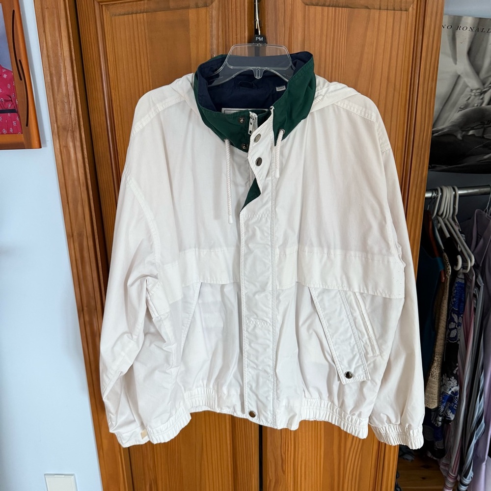 Vintage London Fog Rain Jacket White Size Large Towne with Hood Retro